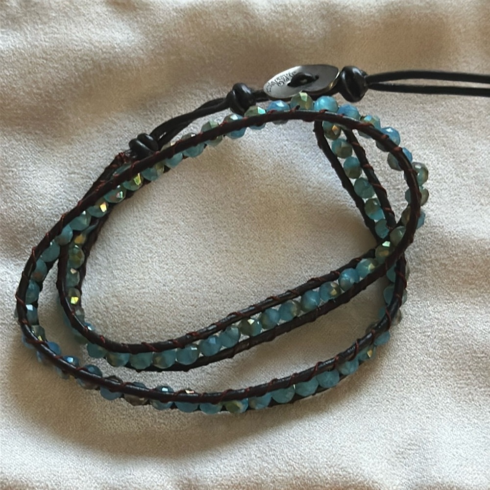 Beaded Leather Wrap Bracelet - Turquoise & Brown